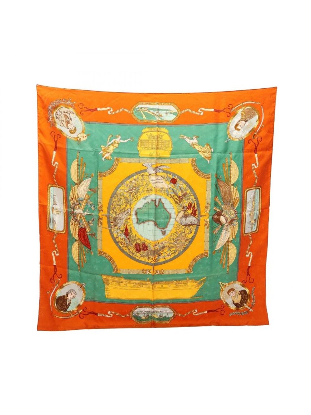 Hermes Scarf Carre 90 le Geographe Orange Silk